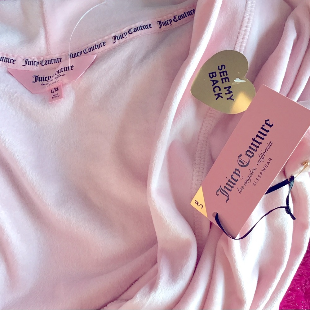 Juicy Couture Soft Light Pink Velour Robe with Rhinestones Size L/XL New w/ Tags - Picture 6 of 7